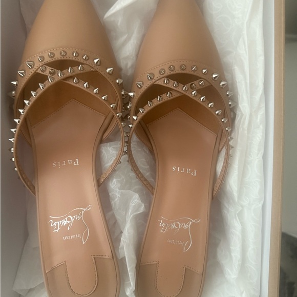 Christian Louboutin Tan Studded Heels - Picture 1 of 6